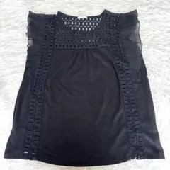 GU ジーユー シアーレース袖トップス ブラック M 無地 大人可愛い