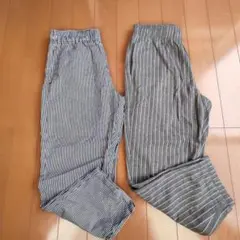 GUメンズストライプ柄コットン イージーパンツ2本セットウエストゴム