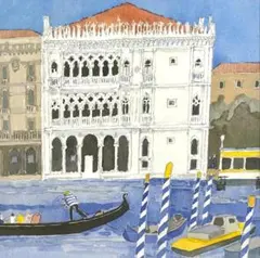 レーヌ　手描き　水彩画　イタリア　ベニス　ゴンドラ乗り場 レーヌ様専用 手描き 水彩画 イタリア ベニス ゴンドラ乗り場 - メルカリ