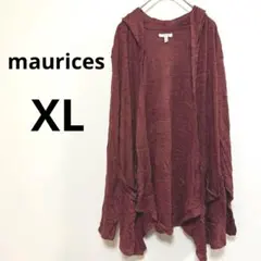 maurices【XL】ロングガウン カーディガン フーディ 赤茶 ダメージ加工