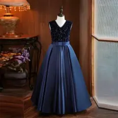 子供ドレス　ネイビースパンコール　ロングドレス 140cm