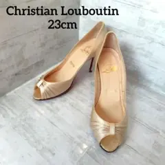 Christian Louboutin パンプス サテン ベージュ オープントゥのサムネイル
