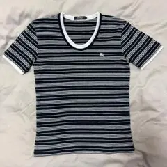 【美品】バーバリーブラックレーベル ボーダー柄 Tシャツ M ナイトロゴ刺繍