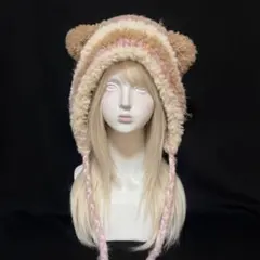 猫耳ボンネット 猫耳ニット帽 ハンドメイド 編み物