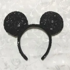 ノーマル　ミッキー　スパンコール　カチューシャ　黒　ブラック　シンプル