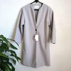 【新品タグ付き】春コート グレー ノーカラー 軽いコート フリーサイズ