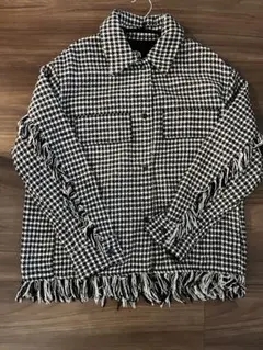 ZARA チェック柄フリンジジャケット