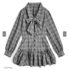 GRLリボン付き2Wayチェック柄バルーンミニワンピース ta286a