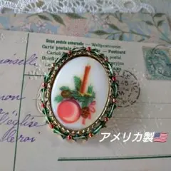アメリカ製　ヴィンテージ　クリスマス　オーナメント　キャンドル　陶器　ブローチ
