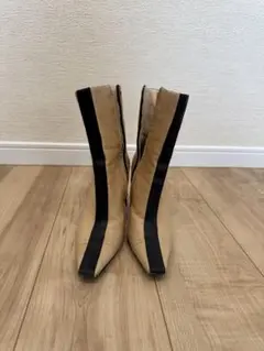 CHANEL 靴 35 損壞 有 正品 米色 黑色 古董