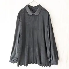 パルティ ブラウス プリーツ 襟付き 黒 ブラック 日本製 上品 清楚 L