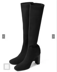 スクエアトゥチャンキーヒールロングソックスブーツ