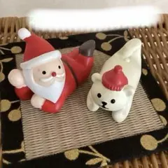 ミニクリスマス置物・デコレコンコンブルシロクマ・サンタクロース・ミニゴザ