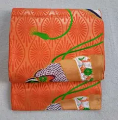 袋帯 オレンジ   扇柄 正絹 正絹 袋帯 シルク製 袋帯 オレンジ 扇子模様 美品です - メルカリ