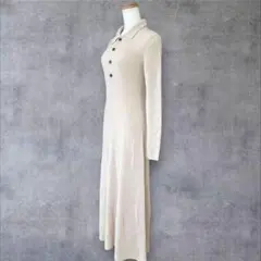 ★美品◆ビューティアンドユース◆ ウールリブニット ポロ フレア ワンピース