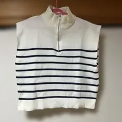 ②ストライプノースリーブニット Lサイズ