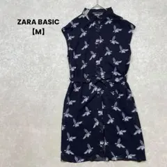 ZARA BASIC ノースリーブワンピース　ネイビー【M】ウエストマーク　膝丈
