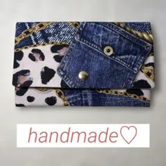 お薬手帳ケース♡ハンドメイド♡ デニム風×レオパード