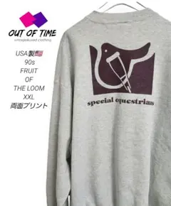 USA製90sフルーツオブザルーム スウェットXLライトグレー両面プリント裏起毛