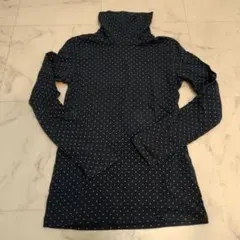 UNIQLO ネイビー ドット柄 長袖 タートルTシャツ M