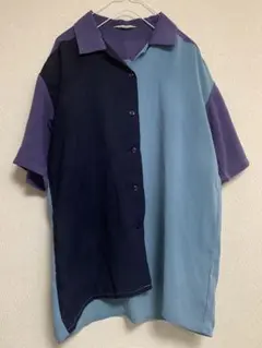 古着 透け感 シースルー 半袖 トップス ブルー パープル レトロ サブカル