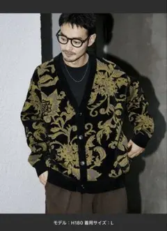 フラワー総柄 モール糸 ニットカーディガン/リラックスフィット　L