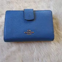 COACH 青 レザー 二つ折り財布