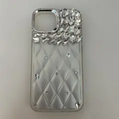 iPhone13.14用スマホケース シルバーラインストーン