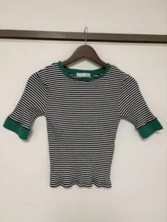 SENSE OF PLACE リンガーボーダーTシャツ 5分袖 グリーン