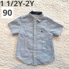 H&M ベビー　半袖シャツ　襟付き　春夏素材　綿100％　ストライプ　水色