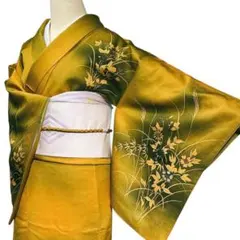 A5愛華 着物 訪問着　明るい暈し染め　花草模様　美品　正絹フォーマル