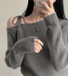 GRL❤︎ワンショルダーリボンリブニットトップス[th004]