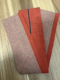 半幅帯　朱色　縞模様