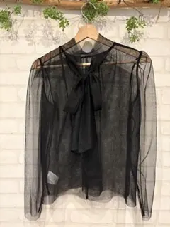 黒のリボン付きシースルーブラウス✴︎ 服or鞄or靴2点ご購入で安い方半額！