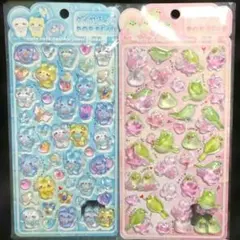 動物　セット　花　鳥　ボンボン　立体　ドロップ　硬質　シール　ラメ　３Ｄ