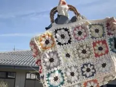 グラニースクエアトートバッグ　ハンドメイド　編み物