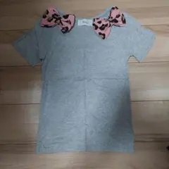 ニーナミュウ　レオパード柄リボン付き半袖Tシャツ グレーのサムネイル