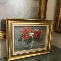 k216r120 フランス画壇の巨匠カシニョール 額装絵画「バラと横顔の肖像」 k216r120 フランス画壇の巨匠カシニョール 額装絵画「バラと横顔の肖像