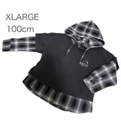 美品　Xlarge kids 100cm チェックレイヤードパーカー