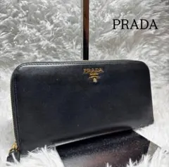 ✨美品✨　PRADA 長財布　ラウンドジップ　サフィアーノ　レザー　黒　金ロゴ