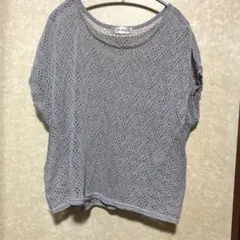 oeillet 半袖 透かし編みニット グレー LLサイズのサムネイル