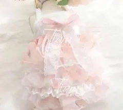 レース可愛いキャミワンピース　3段花柄ふんわりキャミワンピース　犬服　猫服