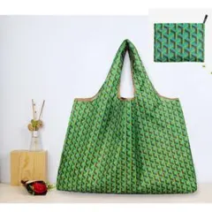 ●新品●大容量 エコバッグ L＜緑色柄＞防水 撥水 防汚加工 ナイロン 耐久性