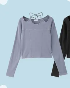 ライトグレー オフショルダー 長袖トップス