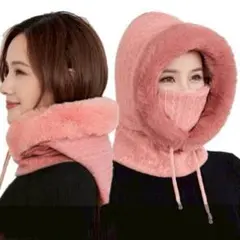 爆売れ✨【ピンク】 ファー付 防寒具 フード 極暖ネックウォーマー ニット帽