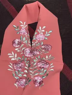 刺繍花柄 半襟 ピンク ポリエステル100%