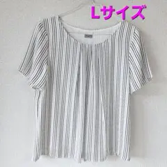 アオキ　LES　 MUES　 半袖シャツ 白黒ストライプ　L　レディース