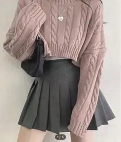 ピンク ケーブルニット クロップドセーター S