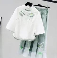 チャイナ スカート シャツ 花柄・刺繍♪