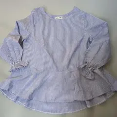 Doux Belle 青×白ストライプ ペプラムシャツ